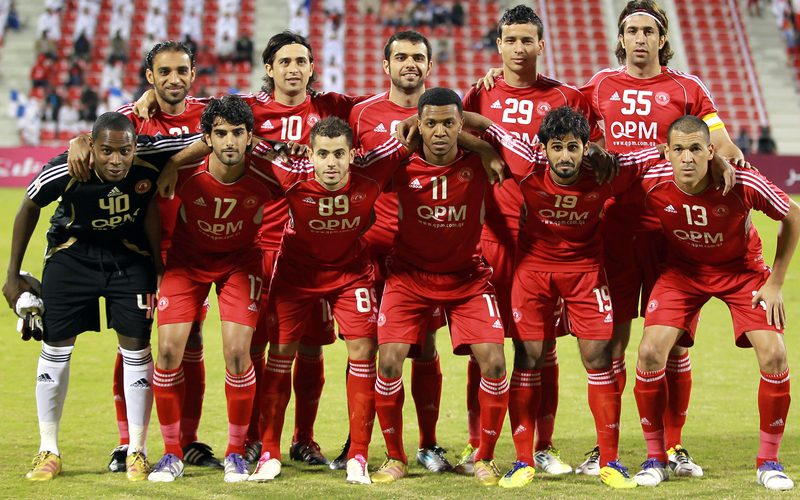 Al-Arabi line up before a Qatar Stars League match, November 2011